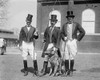 Society Men wear costumes of Ringmasters for Circus; they have with them a German Shepherd, carry long Lion tamer whips and wear costumes with top hats and have donned fake mustaches Poster Print - Item # VARBLL058746321L