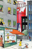A young girl shouts up to friend in the apartment above the grocery store.  A dog and cat witness the exchange. Poster Print by Julia Letheld Hahn - Item # VARBLL0587274492