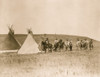 Landscape with four tepees, eleven Atsina Indians on horseback, three women, a child, and two dogs, Montana. Poster Print - Item # VARBLL058747471L