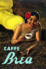 Vintage postcard advertising a brand of coffee.  A Spanish woman rests upon a mound of coffee bean and sips from a cup of hot steaming coffee. Poster Print by unknown - Item # VARBLL0587339144
