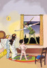 Peter Pan arriving with Tinkerbell at the window with Wendy and Peter. Poster Print by Unknown - Item # VARBLL0587279389