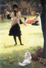Cat sits on a cricket lawn as a young girl holding a stick looks at her Poster Print by James Tissot - Item # VARBLL058725548x