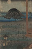 view across the landscape from a building of the full moon above a body of water with boats and a large hill. Poster Print by Ando Hiroshige - Item # VARBLL0587244216