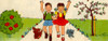 Boy & Girl on the way to school with dog & Cat Poster Print - Item # VARBLL058759513L