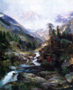 Crucifix incused in a mountain peak overlooking a woodland rivulet Poster Print by Thomas Moran - Item # VARBLL0587559756