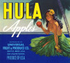 Fruit crate label for a brand of apples packed by Universal Fruit & Produce in Seattle Washington.  The Native Hawaii girl in a hula skirt holds a delicious apple under a palm tree. Poster Print by unknown - Item # VARBLL0587382864