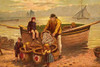 Fisherman dumps fish into baskets as children watch Poster Print by Kronheim & Dalziels - Item # VARBLL0587316330