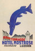 Poster for the Hotel Mostrose in Luzern, Switzerland showing a large sturgeon. Poster Print by Straub - Item # VARBLL0587011203