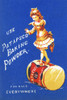 Victorian trade card for Patapsco Baking Powder. A fun image of a girl balancing on an oversized cylinder of the product.  "For Sale Everywhere" Poster Print by unknown - Item # VARBLL0587391545