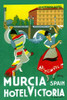 This image is from a vintage luggage label distributed by the Victoria Hotel in Valencia Spain.  Featuring colorful Spanish dancers with castanets it attracts the eye.  Designed by Garay. Poster Print by Garay - Item # VARBLL0587230207