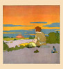 A Viking and two gnomes watch the sun set off the horizon. Poster Print by Maud & Miska Petersham - Item # VARBLL0587410523