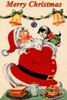 Santa Claus plays with a little kitten in a well decorated room with milk and cookies at the ready. Poster Print by Unkown - Item # VARBLL0587207965