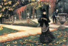 Woman in cape walks across a leaf strewn lawn in a formal garden surrounded by Greek urns as she holds a letter in her hand Poster Print by James Tissot - Item # VARBLL0587255765