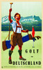 Artist CVG Osswald created this original travel poster for the German Railway in 1927, featuring an exuberate young boy dressed in lederhosen and carrying a bag of golf clubs. Poster Print by CVG Osswald - Item # VARBLL0587390441