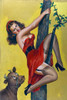 Beautiful Girl in High Heels is chased up a tree by a bull Poster Print by Peter Driben - Item # VARBLL0587285907
