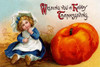 An adorable girl clutches a spoon and eyes a giant pumpkin eagerly in anticipation.  This is a vintage postcard from the Victorian era and extended well wishes for Thanksgiving. Poster Print by unknown - Item # VARBLL0587229802