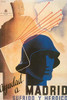 Soldier in Helmet of an image of a monarchial woman and the map of Spain.  Ayudad a Madrid Sufrido y Heroico Poster Print by Cabana y Contreras - Item # VARBLL0587283807
