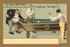 Three men enjoy a game of billiards on a fancy table.  One man uses a bridge to make the shot.  The card is an ad for green chalk for playing pool. Poster Print by Parziale - Item # VARBLL058733892x