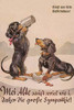 Great vintage German postcard of two dogs chugging down beers mouring the finished brews. Poster Print by unknown - Item # VARBLL0587341211
