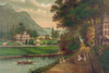 View in the Catskill Mountains, New York, with two hotels, gazebo, couple in boat, couple in horse-drawn carriage, church, and mountains in background. Poster Print by unknown - Item # VARBLL0587238313