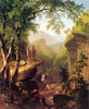 An artist with pallet and brush stands on cliff with friend of patrol looking at the scene to be painted above a stream and waterfall in the Hudson Valley. Poster Print by Asher Brown Durand - Item # VARBLL0587559659