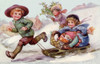 Three Children In The Snow With A Sled Poster Print By Mary Evans Picture Library/Peter & Dawn Cope Collection - Item # VARMEL10508146