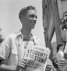 1940 Peace Strike At Berkeley. Student Selling Pacifist Newspapers. This Youth Is An Officer In The R.O.T.C. Reserve Officers' Training Corps . The Button Reads 'The Yanks Are Not Coming.' April 19 1940. History - Item # VAREVCHISL032EC082