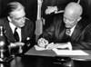 British Prime Minister Anthony Eden Watches As President Dwight D. Eisenhower Signs A Joint Statement On The 3 Day Talks Between The Two. February 1 History - Item # VAREVCPBDDWEICS035