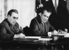 Nixon Presidency. Soviet Premier Leonid Brezhnev Signs Nuclear Arsenal Treaty As Us President Richard Nixon Looks On History - Item # VAREVCPBDRINIEC142