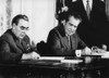 Nixon Presidency. Soviet Premier Leonid Brezhnev Signs Nuclear Arsenal Treaty As Us President Richard Nixon Looks On History - Item # VAREVCPBDRINIEC142