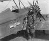 Aviator Standing With Plane Labeled 'Cleveland Pittsburgh Air Mail And Express Route History - Item # VAREVCHISL043EC140