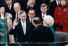 President George Herbert Walker Bush Takes The Oath Of Office Administered By Chief Justice William Rehnquist. Vice President Dan Quayle And Barbara Bush Look On. January 20 History - Item # VAREVCHISL010EC190