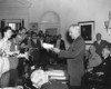 President Harry Truman Announcing Japan'S Surrender To Reporters In The Oval Office. Seated Behind President Truman Are John Snyder History - Item # VAREVCHISL038EC746