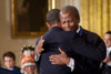 President Obama Hugs Sidney Poitier During The Award Ceremony For The Presidential Medal Of Freedom In The White House East Room. Aug. 12 2009. History - Item # VAREVCHISL026EC008