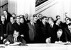 President Richard Nixon And Soviet Premier Alexei Kosygin Sign An Agreement For Joint Us-Soviet Spaceflights. Standing Behind The Signers Are L-R Leonid Brezhnev History - Item # VAREVCCSUA000CS593