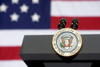 Presidential Seal At A Town Hall Meeting On Health Care Reform In Portsmouth New Hampshire. Aug. 11 2009. History - Item # VAREVCHISL027EC036