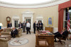 President Obama Talks On The Phone With Egyptian President Hosni Mubarak As Senior Staff And National Security Team Listen And Work In The Background. Feb. 1 2011. History - Item # VAREVCHISL027EC078
