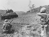 Flame Throwing Marine Tank And Riflemen Moving Up To The Front Line Action On Southern Okinawa. May 11 History - Item # VAREVCHISL036EC682