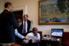 President Obama Press Secretary Robert Gibbs Senior Advisor David Axelrod And Personal Aide Reggie Love Check On The Score Of A Ncaa Men'S Basketball Tournament Game In The Outer Oval Office March 20 2010. History - Item # VAREVCHISL025EC240