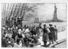 Statue Of Liberty. Welcome To The Land Of Freedom - An Ocean Steamer Passing The Statue Of Liberty Scene On The Steerage Deck. Engraving Ca. 1887 History - Item # VAREVCHCDLCGCEC511