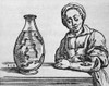 Woman Applying A Medicinal Leech To Her Forearm History - Item # VAREVCHISL015EC109