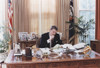 President Reagan Working At His Oval Office Desk Shortly Before Delivering His 1982 State Of The Union Address To Congress. Jan 26 1982. Po-Usp-ReaganNa-12-0094M History - Item # VAREVCHISL023EC097