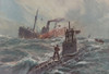 German Submarine Attacking An English Merchant Ship. 1916 Painting By Willy Stower. Mid-Size Ship Is Attacked With The Deck Gun Of The Submarine History - Item # VAREVCHISL043EC352