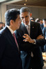President Barack Obama Talks With Prime Minister Shinzo Abe Of Japan History - Item # VAREVCHISL040EC222