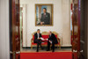 President Obama Talks With His New Chief Of Staff Bill Daley At The White House Beneath A Portrait Of Ronald Reagan. March 3 2011. History - Item # VAREVCHISL027EC141