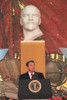 President Reagan Giving A Speech Beneath A Colossal Sculpture Of Lenin At Moscow State University In The Ussr. May 31 1988 History - Item # VAREVCHISL028EC249