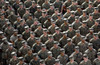 Marines Of The Uss Essex An Amphibious Assault Ship In Port At Changi Naval Base Singapore On June 4 2004. They Stand In Formation To Listen To Secretary Of Defense Donald H. Rumsfeld. History - Item # VAREVCHISL028EC036