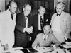 Nato--Senate Secretary Leslie Biffle Signs The Senate'S Resolution Of Ratification Of The North Atlantic Treaty. Looking On From L To R Sen. Scott Lucas History - Item # VAREVCHBDNATOCL003