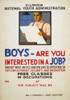 Help Wanted. Boys - Are You Interested In A Job Poster For Illinois Branch Of The National Youth Administration Promoting Educational Opportunities For Young Men Seeking Training For Employment. Color Silkscreen History - Item # VAREVCHCDLCGBEC676