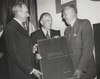 Celebration Of The 2Nd Anniversary Of The Marshall Plan. Secretary Of State Dean Acheson And Economic Cooperation Administrator Paul Hoffman Present George Marshall A Large Bound Report On Operation Of The Marshall - Item # VAREVCHISL039EC552